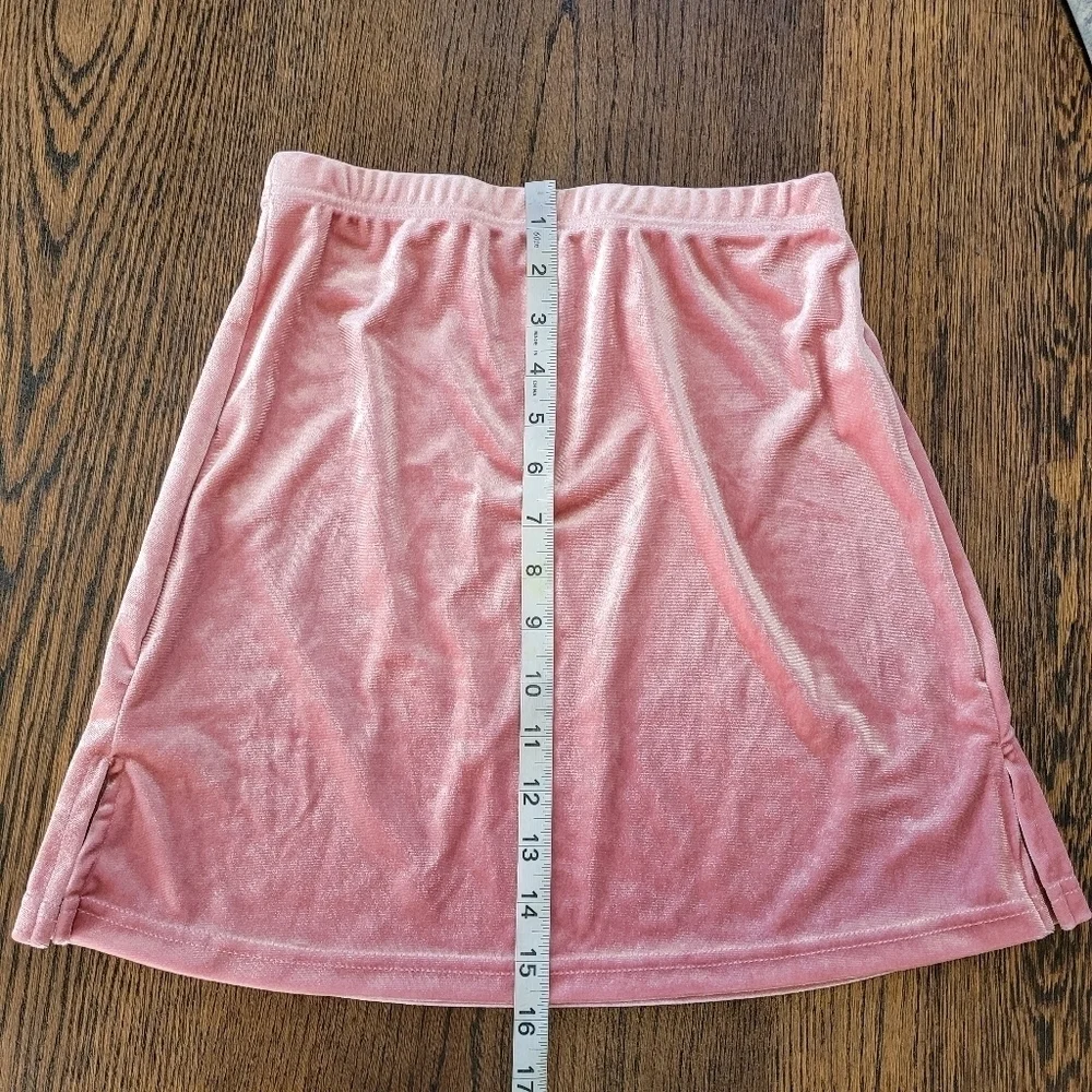 SHEIN Pink Velvet Mini Skirt with Splits on Sides Elastic Waist Size Women's 2